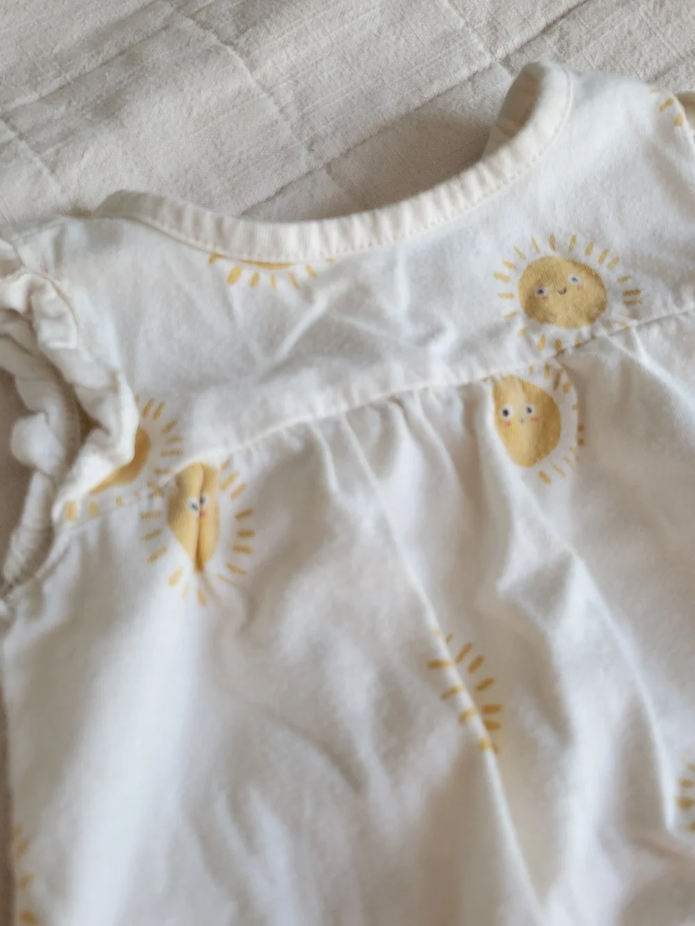 Old Navy White Baby Romper with Yellow Sun Print